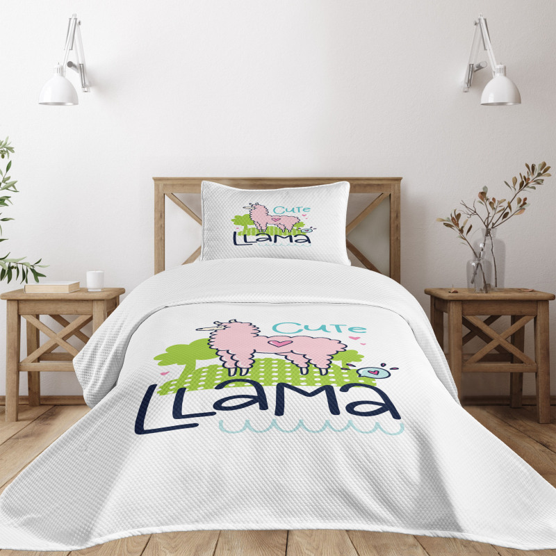 Pink Animal Cartoon Bedspread Set