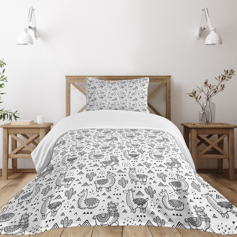 Doodle Alpaca Design Bedspread Set