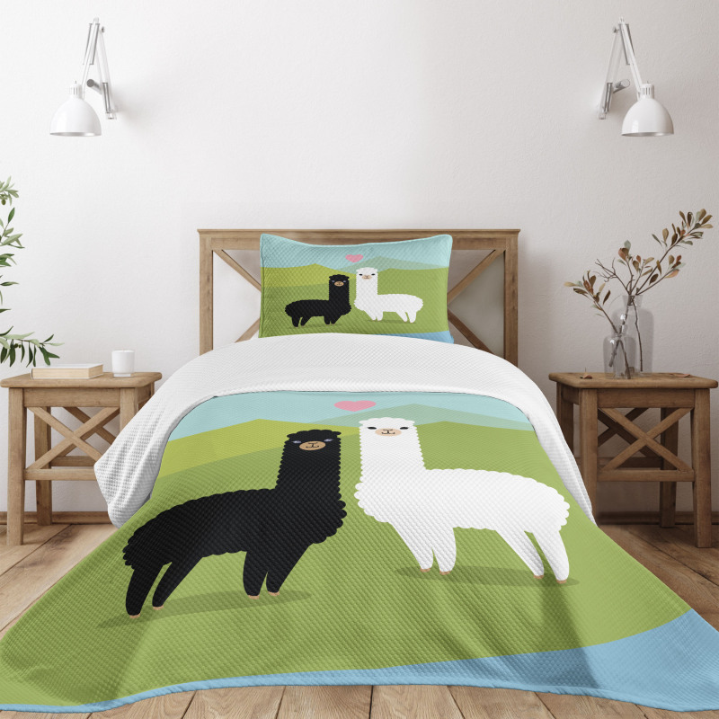 Animals in Love on Hill Bedspread Set
