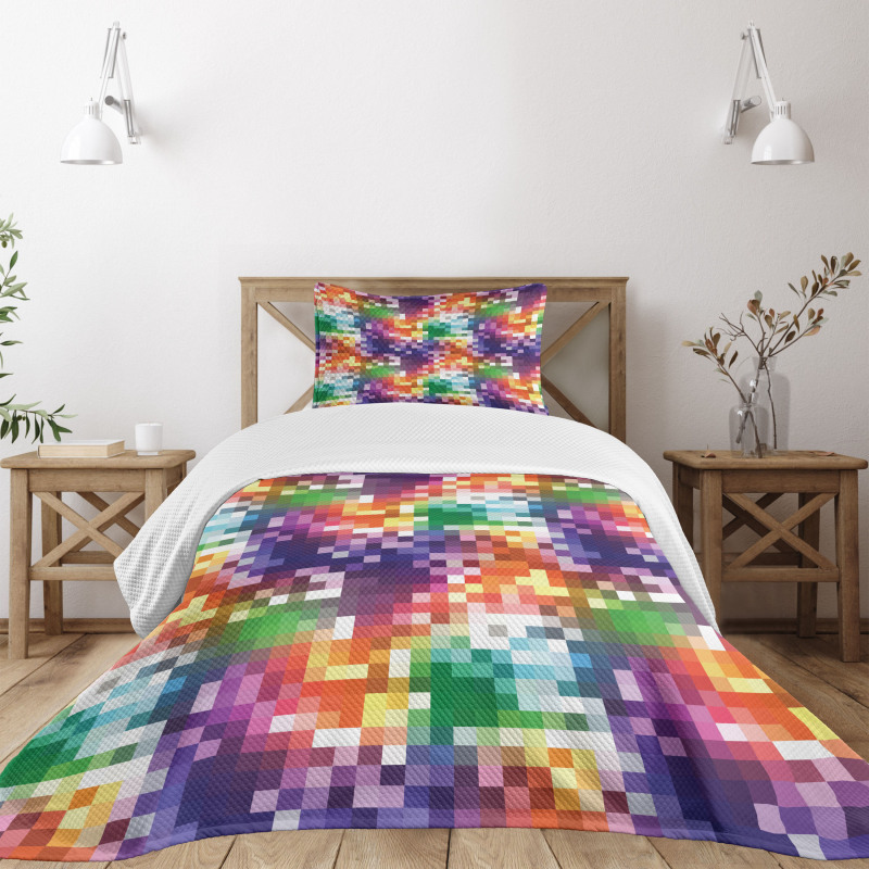 Rainbow Colored Square Bedspread Set