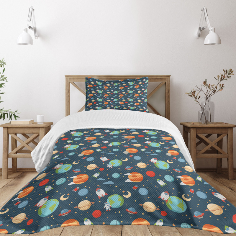 Cartoon Planets in Space Bedspread Set