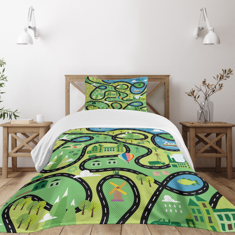 Aerial Coastal Suburbs Bedspread Set