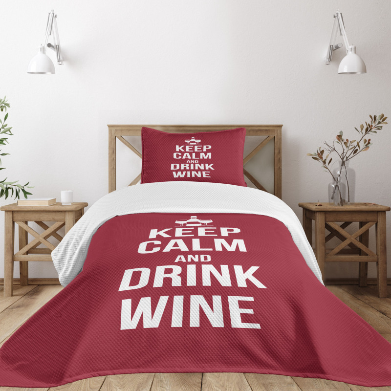 Drink Wine Slogan Bedspread Set