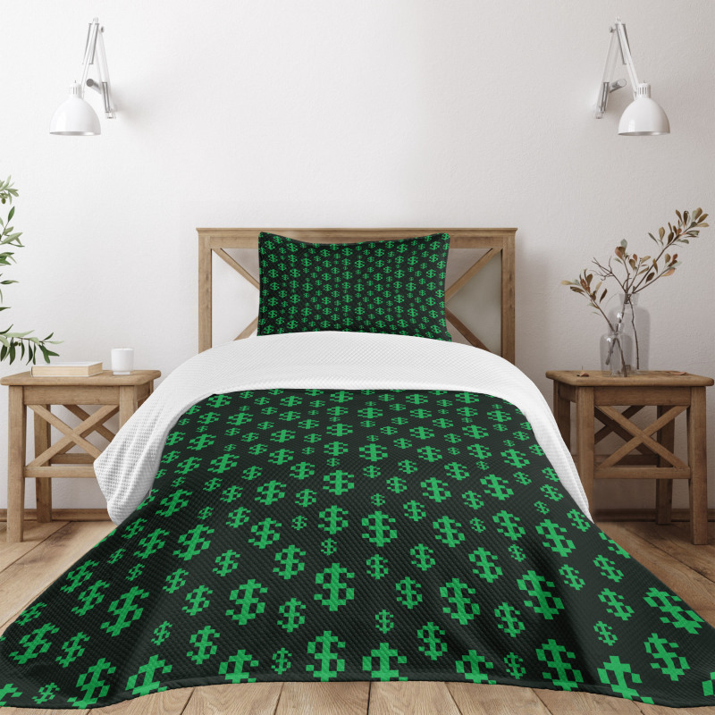 Pixel Art Dollar Pattern Bedspread Set