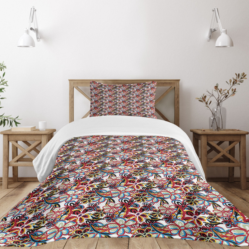Cartoon Style Flowers Bedspread Set