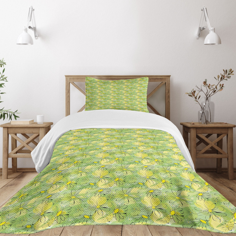 Doodle Daisy Branches Bedspread Set