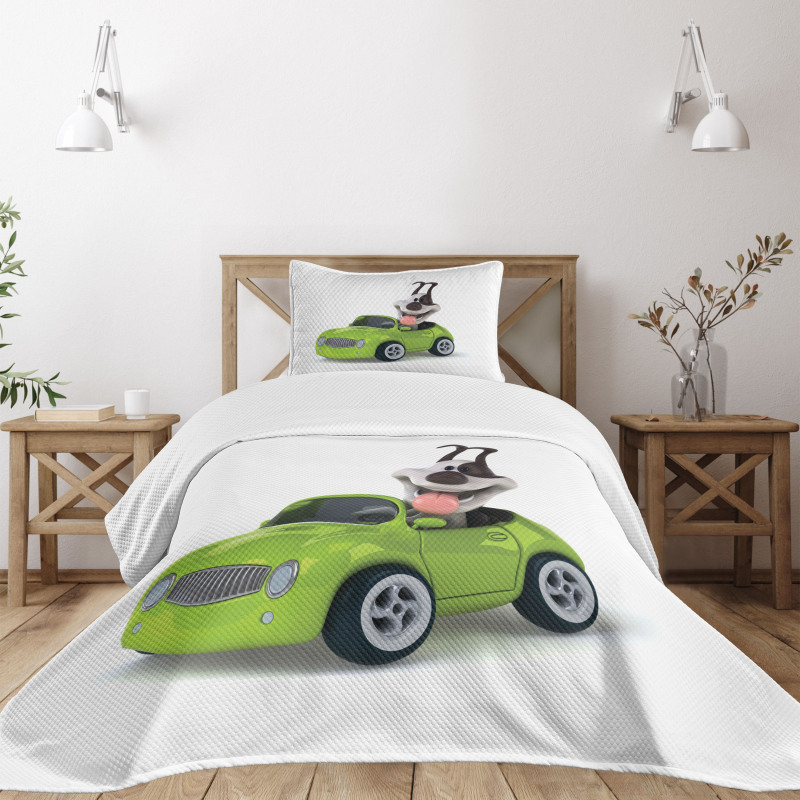 Fun Dog Sports Car Bedspread Set