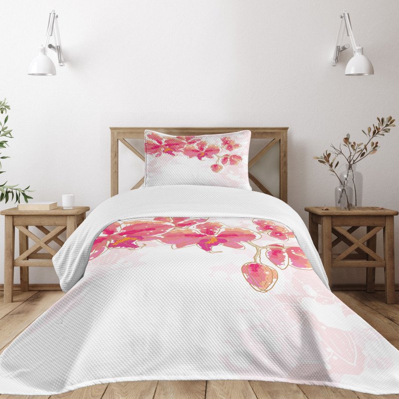 Contour Drawing Orchids Bedspread Set