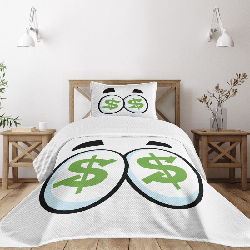 Green Dollar Signs Cartoon Bedspread Set