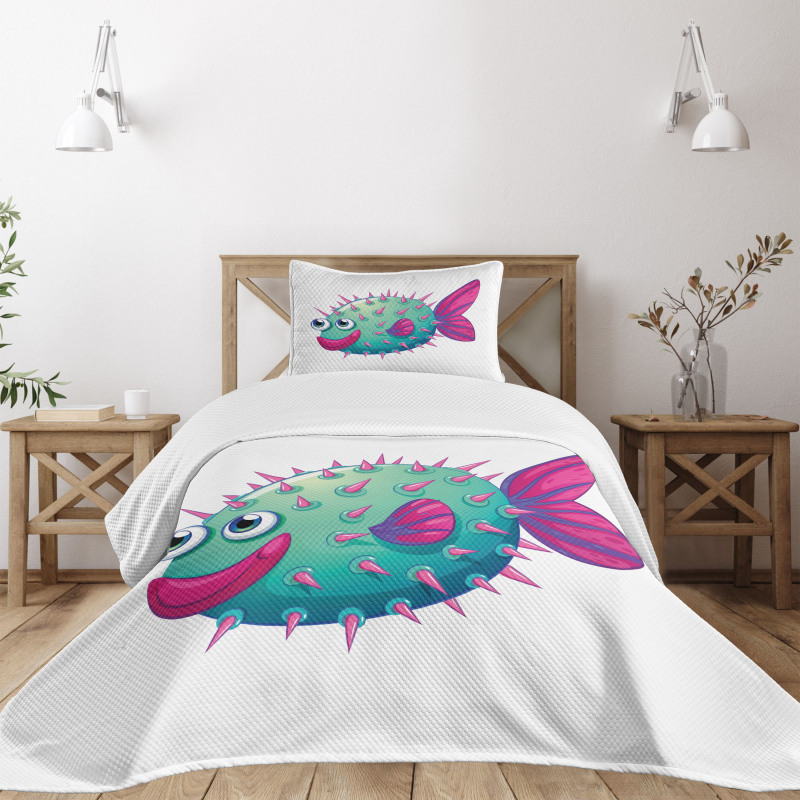 Vibrant Color Bubble Fish Bedspread Set