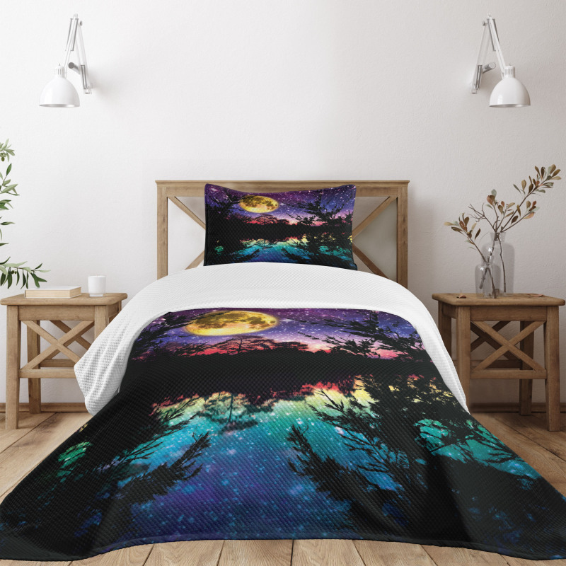 Night Sky Trees Bedspread Set