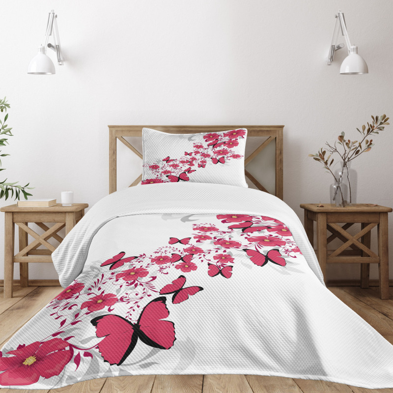 Flower Butterfly Bedspread Set