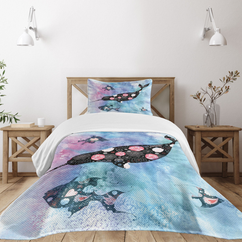 Floral Whale and Fish Bedspread Set