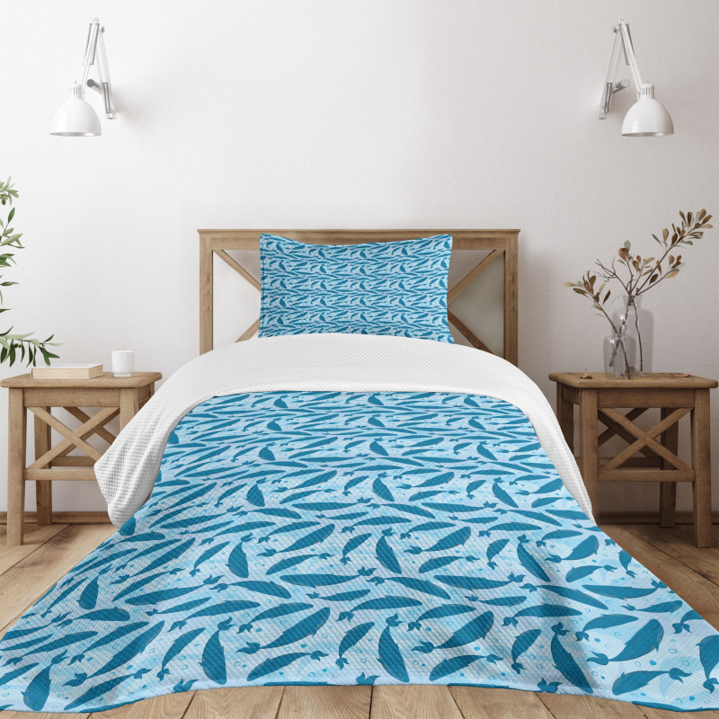 Big Blue Aquatic Animals Bedspread Set