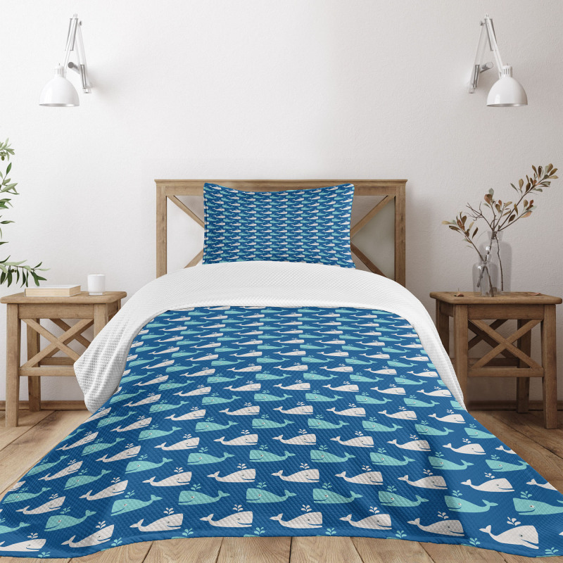 Bicolor Ocean Animals Bedspread Set