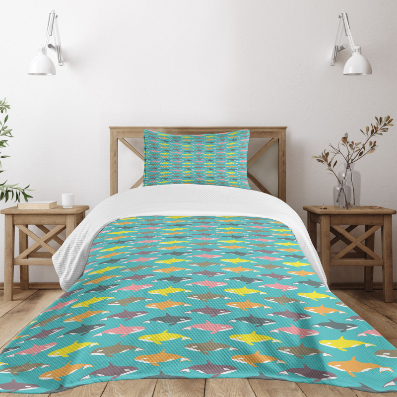 Colorful Orca Silhouettes Bedspread Set