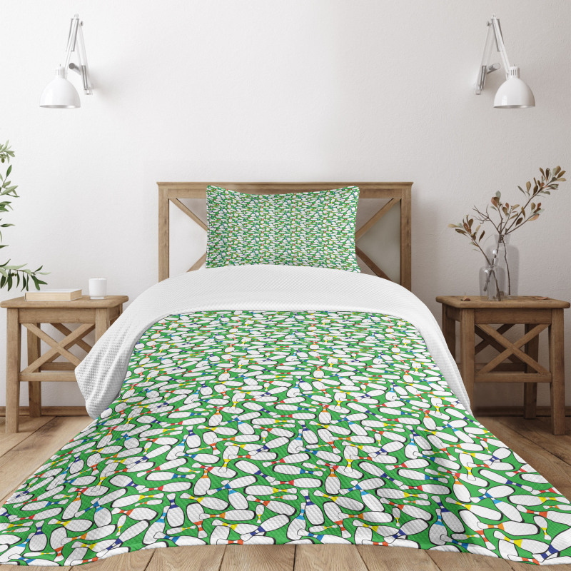 Colorful Pins on Green Bedspread Set