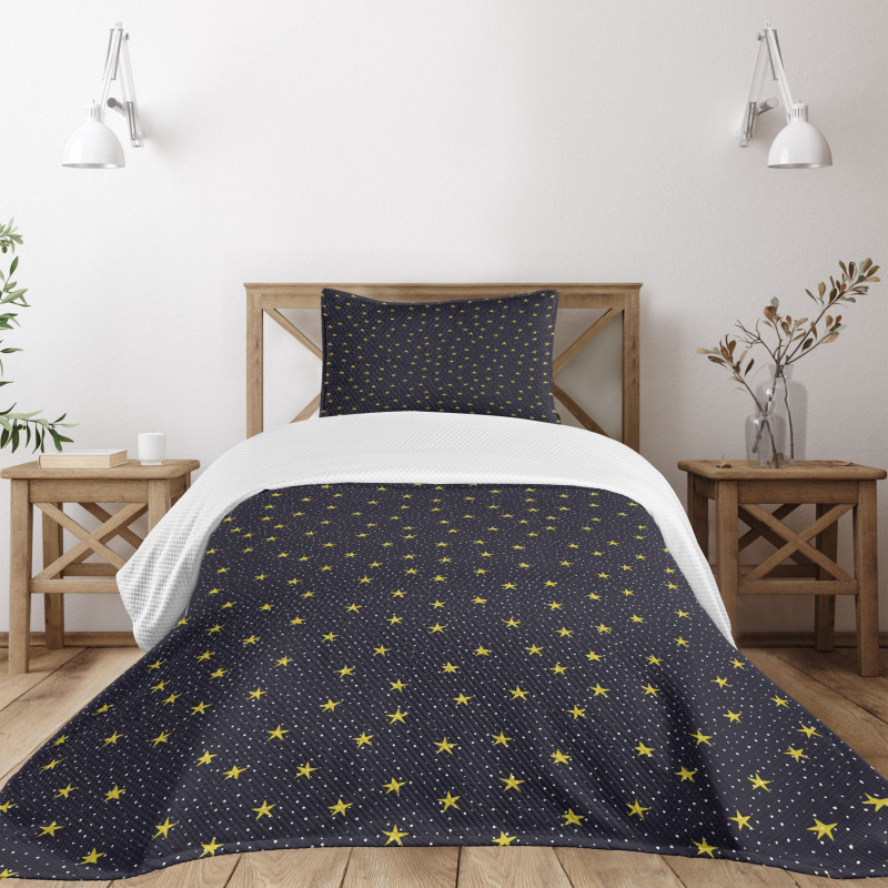 Yellow Stars and Dots Bedspread Set