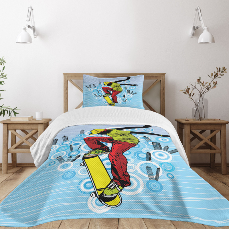 Teenager on Skateboard Bedspread Set