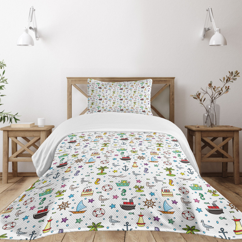 Nautical Cartoon Elements Bedspread Set