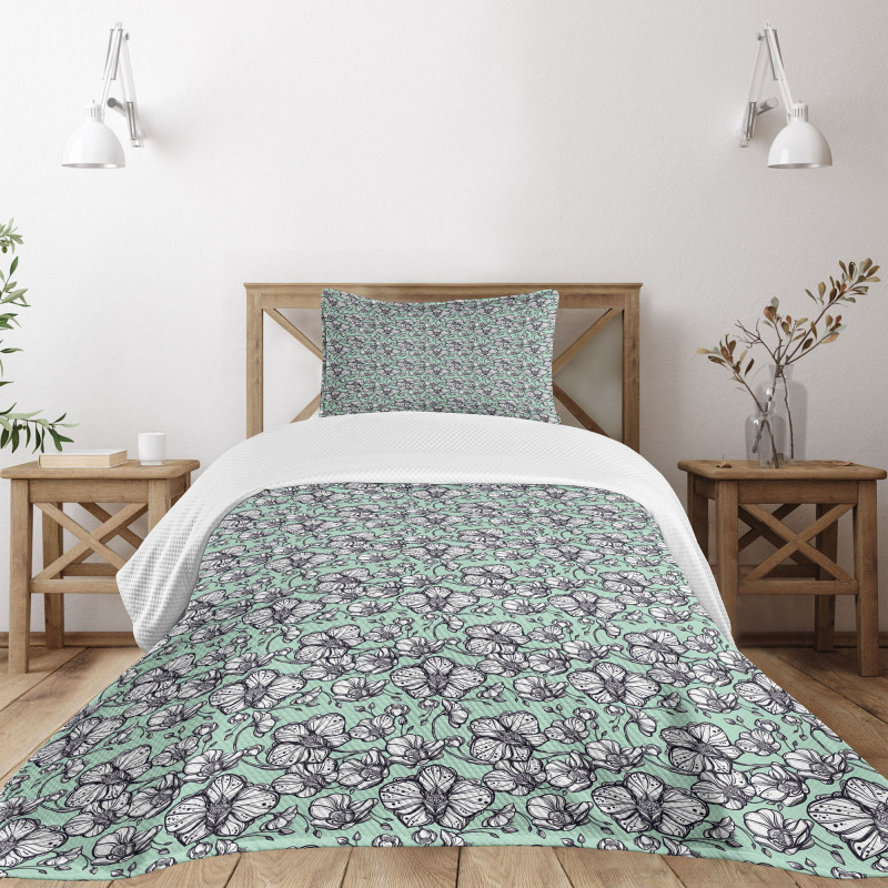 Hand Drawn Orchid Doodle Bedspread Set