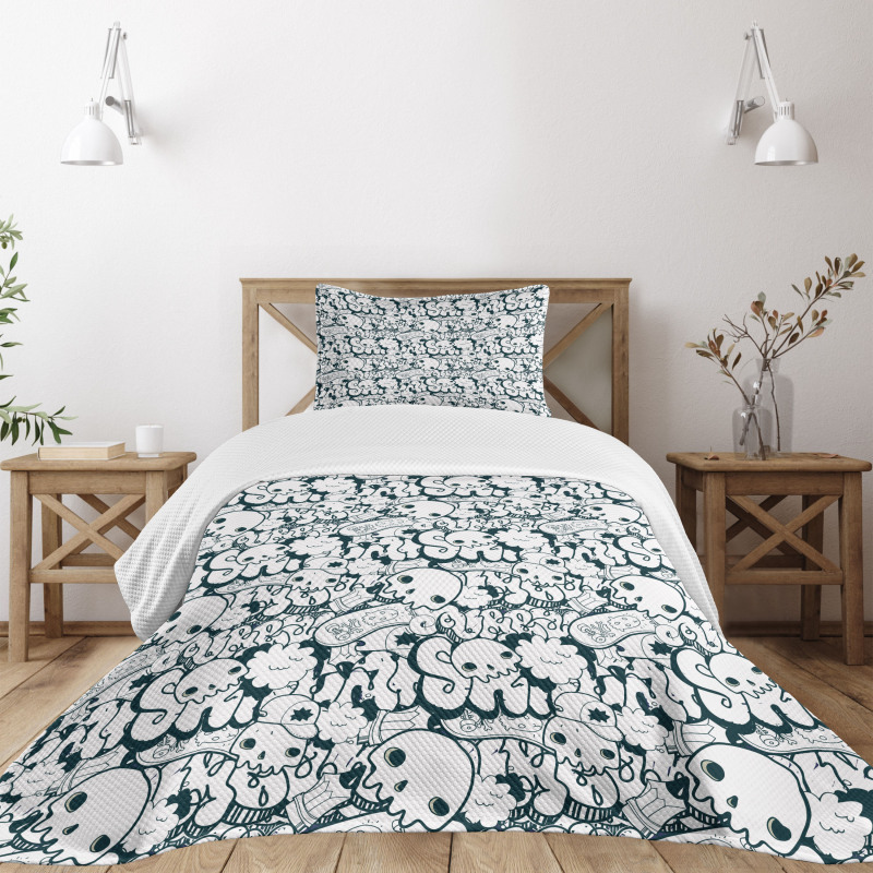 Skulls and Graffiti Doodle Bedspread Set