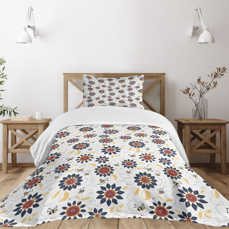 Sunflowers and Funny Bees Bedspread Set