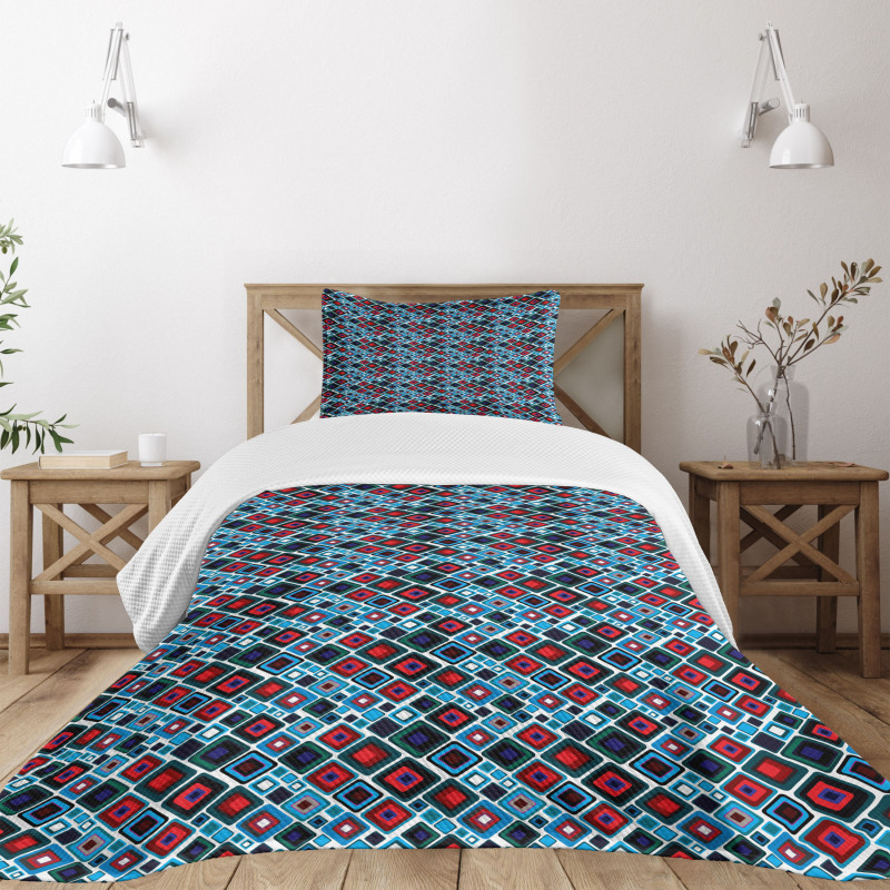Abstract Squares Design Bedspread Set
