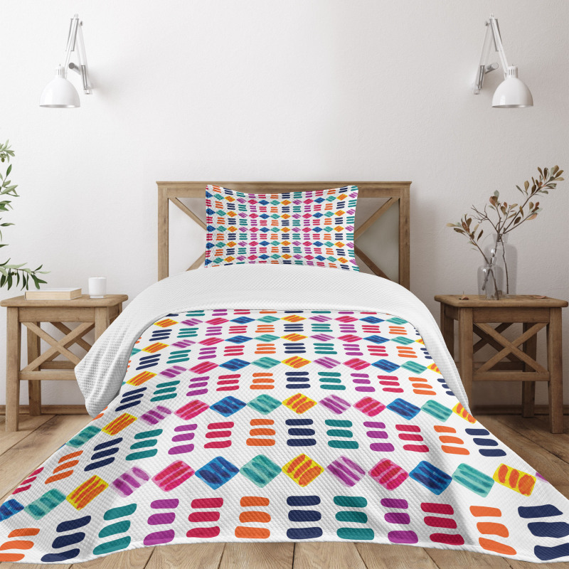 Watercolor Squares Lines Bedspread Set