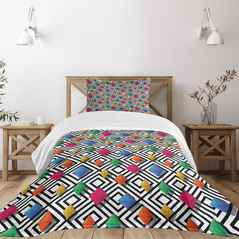 Colorful 3D Shapes Bedspread Set