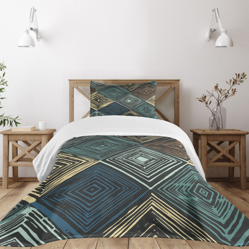 Retro Rhombus Pattern Bedspread Set