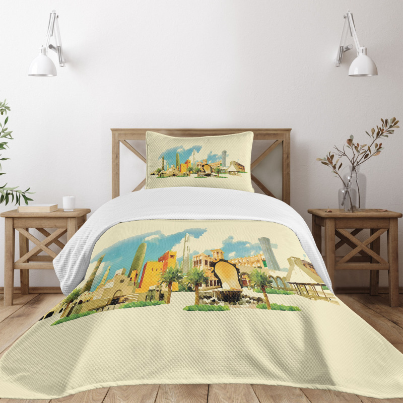 Doha Watercolor Panorama Bedspread Set