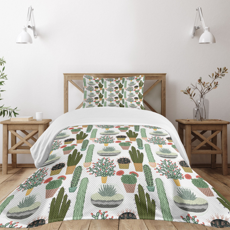 Succulents Flower Pots Bedspread Set