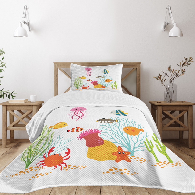 Cartoon Underwater Coral Bedspread Set