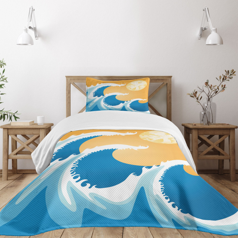 Huge Sea Waves Summer Bedspread Set