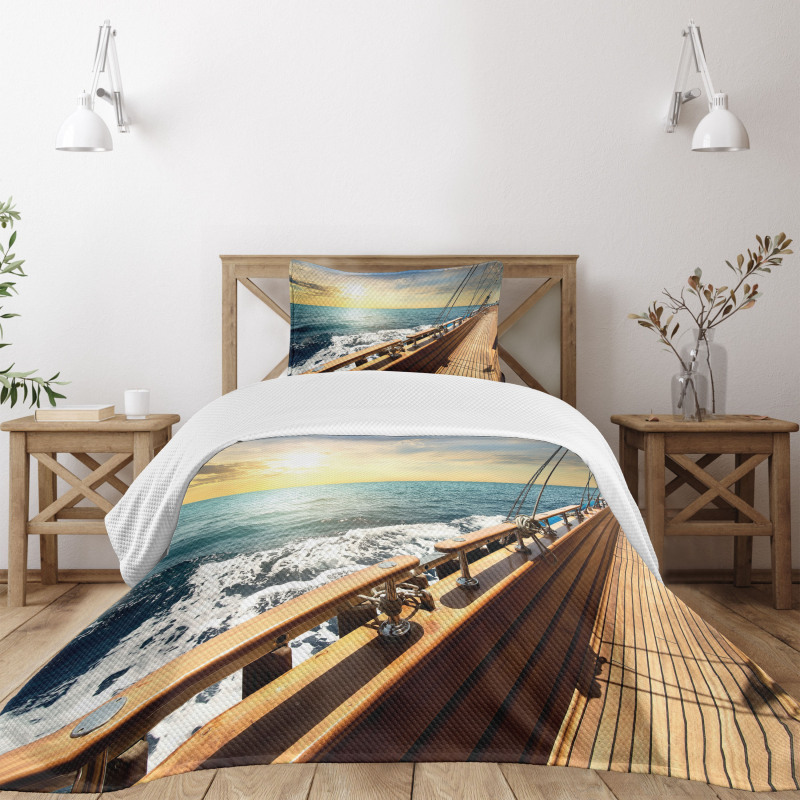 Yacht on Sea Sunset Bedspread Set