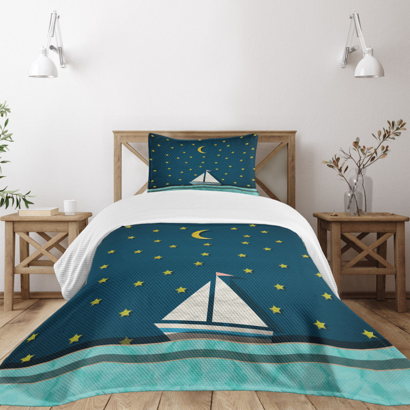 Sailing Boat Night Sky Bedspread Set