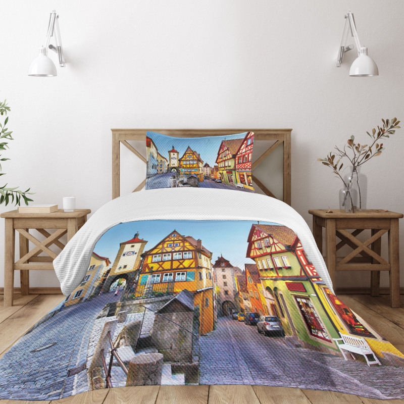 Colorful Street Houses Bedspread Set