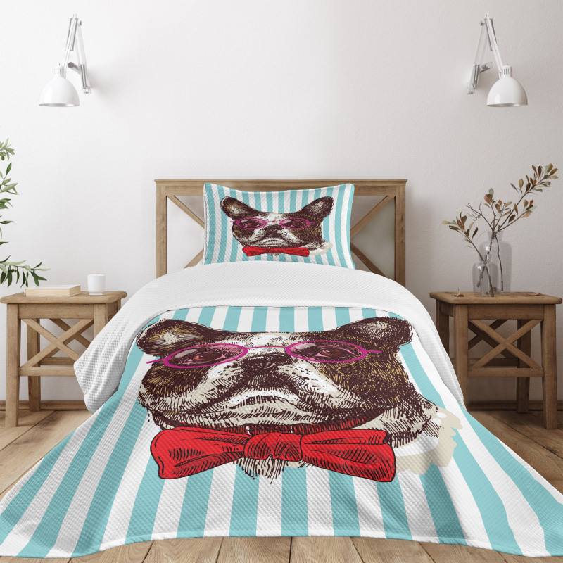 Pop Art Bulldog Sketch Bedspread Set