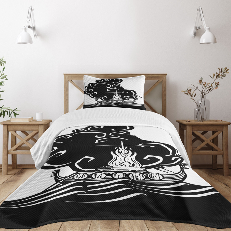 Viking Burning Longboat Bedspread Set