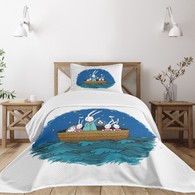 Bunnies Hedgehog in a Boat Bedspread Set