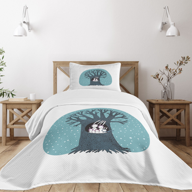 Rabbits Birds Snowfall Bedspread Set