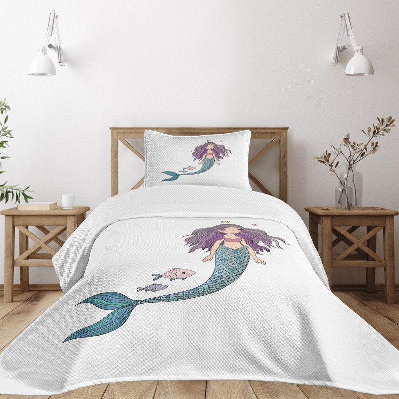 Cartoon Mermaid Princess Bedspread Set