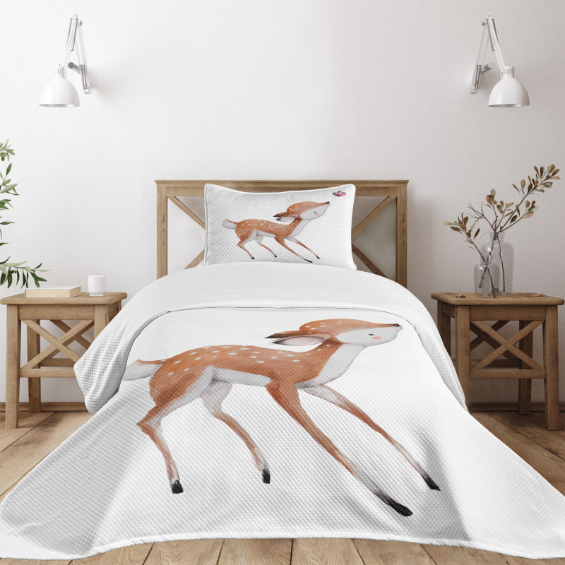 Young Deer and Butterfly Bedspread Set