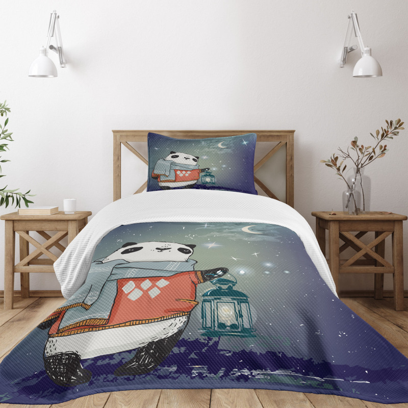 Panda Bear Winter Night Bedspread Set