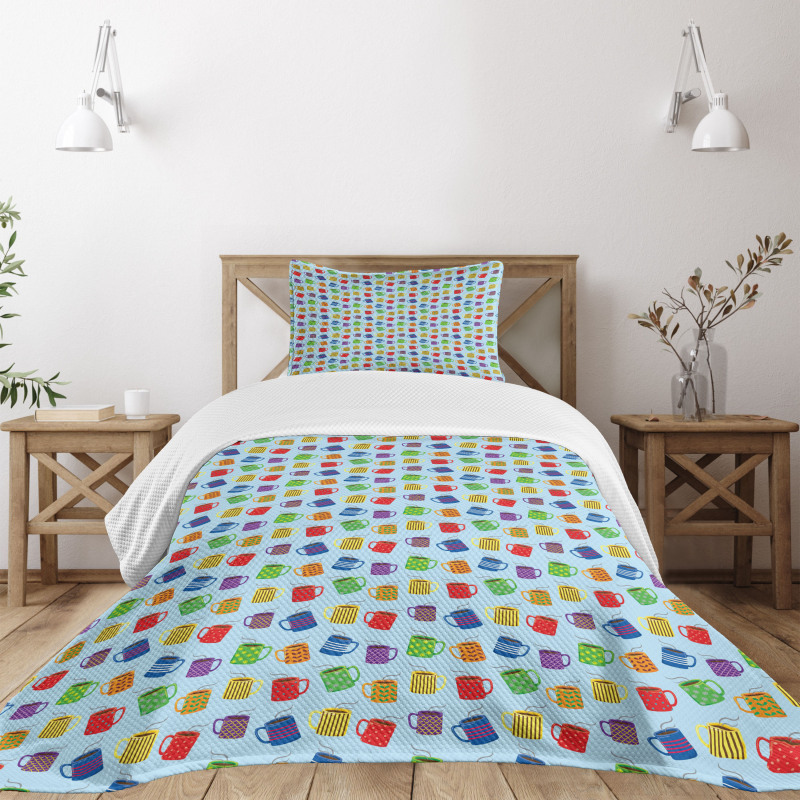 Colorful Mugs Hot Drink Bedspread Set