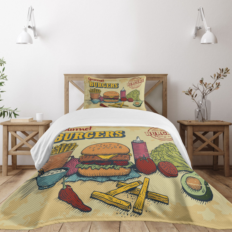 Burger Ingredients Bedspread Set