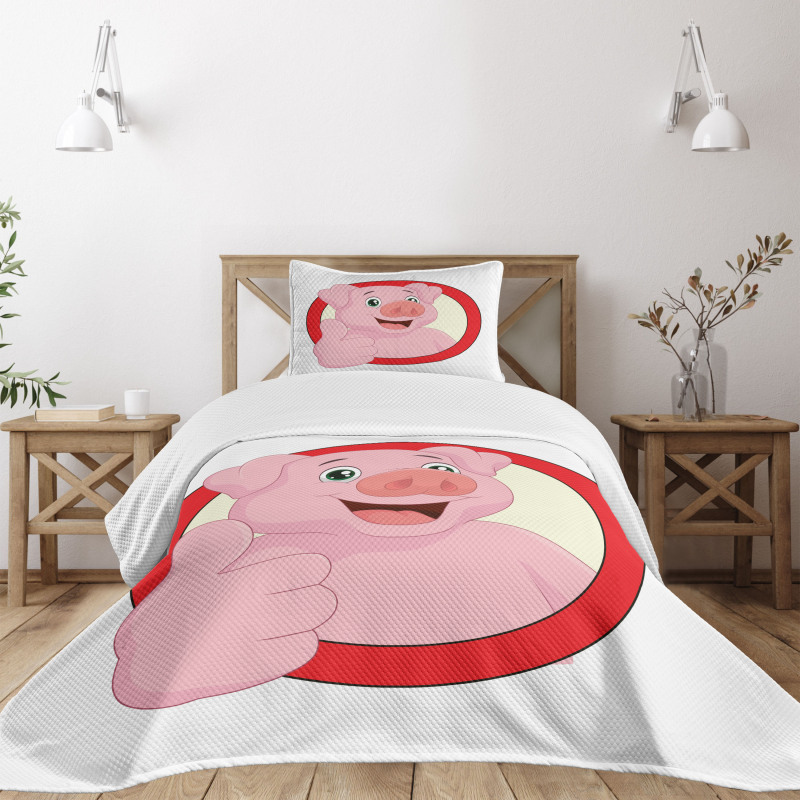 Pig Mascot Thumbs Bedspread Set