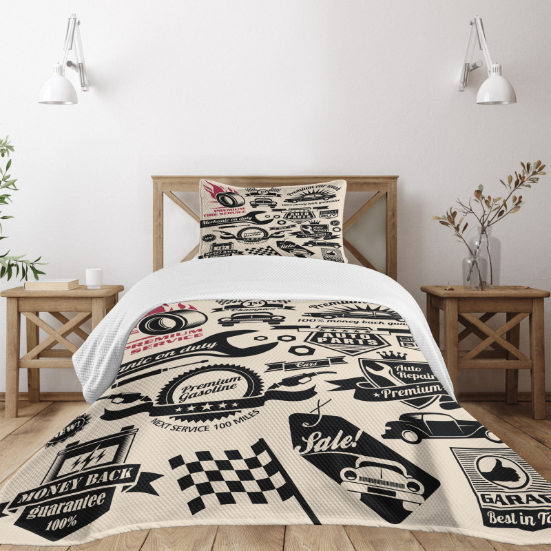 Car Repair Shop Logos Bedspread Set