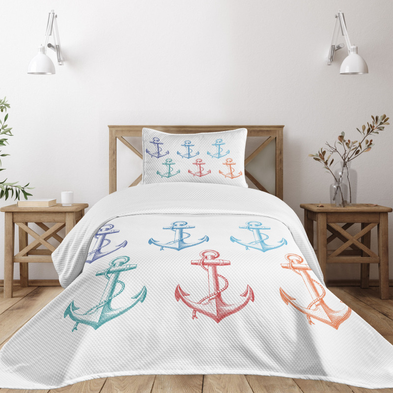 Colorful Anchor Marine Bedspread Set